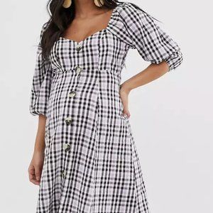 ASOS DESIGN Maternity puff sleeve button through maxi dress in check